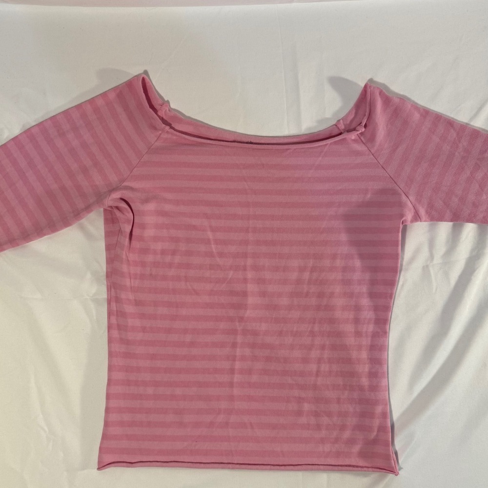 Brandy Melville Pink Striped Long Sleeve Boat Neck Top Made in Italy One Size